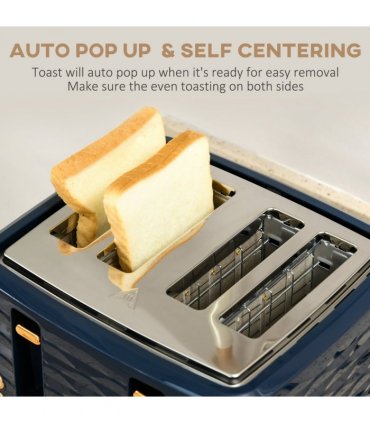 HOMCOM Kettle and Toaster Set 1.7L Rapid Boil Kettle & 4 Slice Toaster Blue