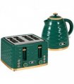 Kitchen Set Green 1.7L Rapid Boil Kettle & 4 Slice Toaster Pebbled Design