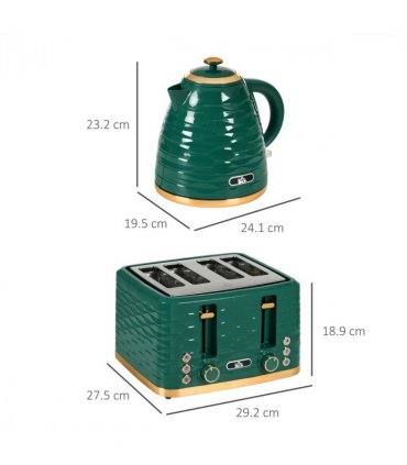Kitchen Set Green 1.7L Rapid Boil Kettle & 4 Slice Toaster Pebbled Design