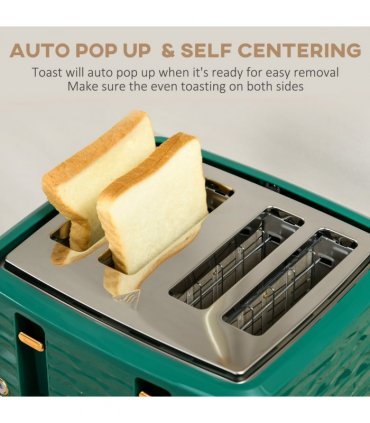 Kitchen Set Green 1.7L Rapid Boil Kettle & 4 Slice Toaster Pebbled Design