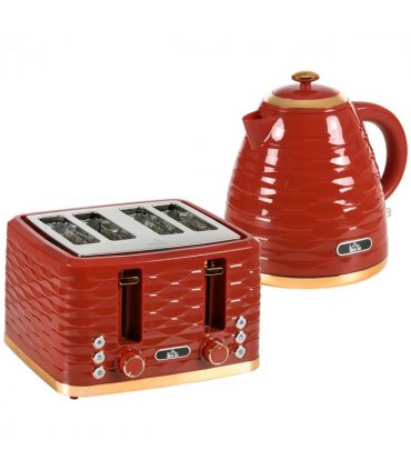 HOMCOM Kettle and Toaster Set 1.7L Rapid Boil Kettle & 4 Slice Toaster Red