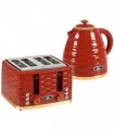 HOMCOM Kettle and Toaster Set 1.7L Rapid Boil Kettle & 4 Slice Toaster Red
