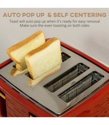 HOMCOM Kettle and Toaster Set 1.7L Rapid Boil Kettle & 4 Slice Toaster Red