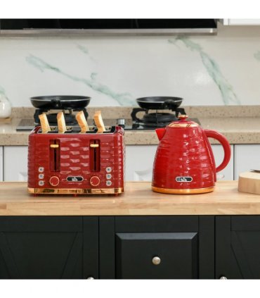 HOMCOM Kettle and Toaster Set 1.7L Rapid Boil Kettle & 4 Slice Toaster Red
