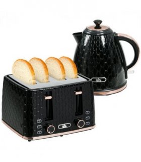 HOMCOM 1.7L Kettle and Toaster Set with Defrost, Reheat and Crumb Tray, Black