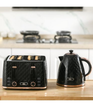 HOMCOM 1.7L Kettle and Toaster Set with Defrost, Reheat and Crumb Tray, Black