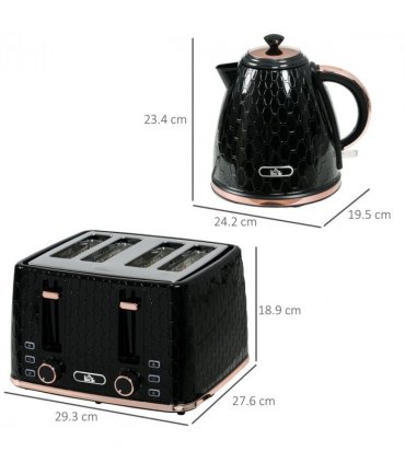 HOMCOM 1.7L Kettle and Toaster Set with Defrost, Reheat and Crumb Tray, Black