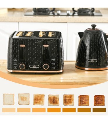 HOMCOM 1.7L Kettle and Toaster Set with Defrost, Reheat and Crumb Tray, Black