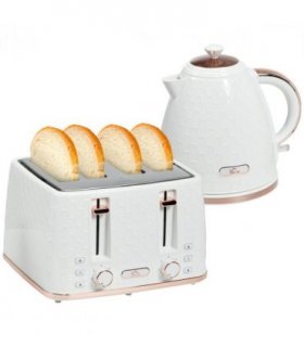HOMCOM 1.7L Kettle and Toaster Set with Defrost, Reheat and Crumb Tray, White
