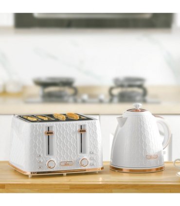 HOMCOM 1.7L Kettle and Toaster Set with Defrost, Reheat and Crumb Tray, White