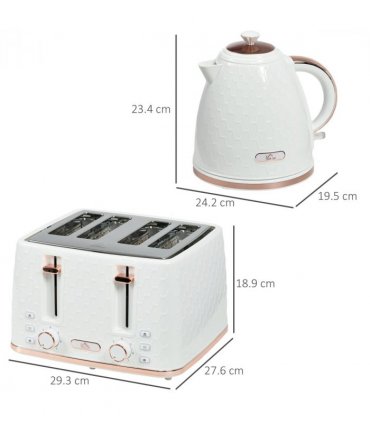 HOMCOM 1.7L Kettle and Toaster Set with Defrost, Reheat and Crumb Tray, White