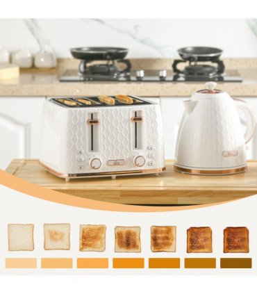 HOMCOM 1.7L Kettle and Toaster Set with Defrost, Reheat and Crumb Tray, White