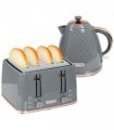 Kettle and Toaster Set, Grey, 1.7L, 4-Slice, Honeycomb Design, Defrost, Reheat