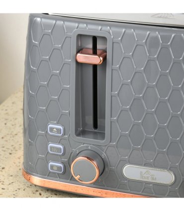 Kettle and Toaster Set, Grey, 1.7L, 4-Slice, Honeycomb Design, Defrost, Reheat