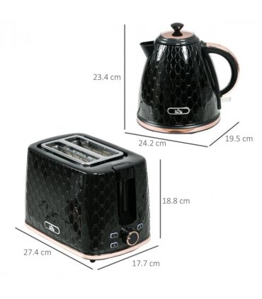 Kitchen Set 1.7L Fast Boil Kettle & 2 Slice Toaster Black Honeycomb Design