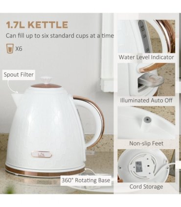 Kitchen Set Cream 1.7L Kettle & 2 Slice Toaster Honeycomb Design Stylish