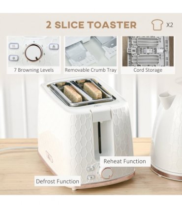 Kitchen Set Cream 1.7L Kettle & 2 Slice Toaster Honeycomb Design Stylish