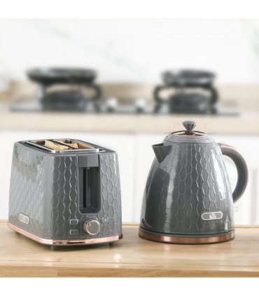 HOMCOM Kettle and Toaster Set 1.7L Fast Boil Kettle & 2 Slice Toaster Set Grey
