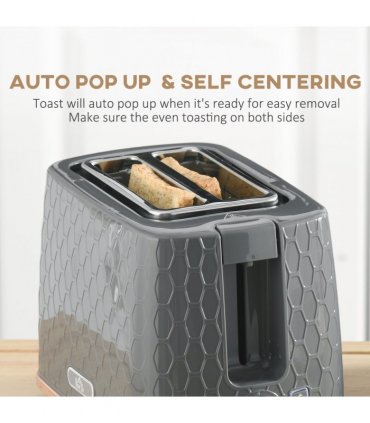 HOMCOM Kettle and Toaster Set 1.7L Fast Boil Kettle & 2 Slice Toaster Set Grey
