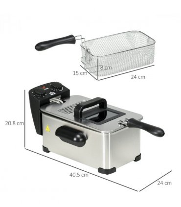 HOMCOM 3 Litre Deep Fat Fryer with Adjustable Temperature, 60min Timer, 2000W