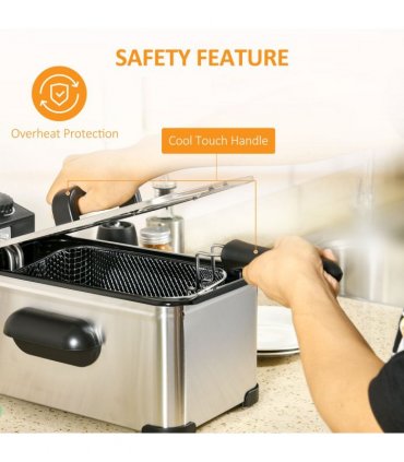 HOMCOM 3 Litre Deep Fat Fryer with Adjustable Temperature, 60min Timer, 2000W