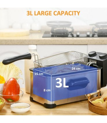 HOMCOM 3 Litre Deep Fat Fryer with Adjustable Temperature, 60min Timer, 2000W