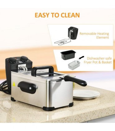HOMCOM 3 Litre Deep Fat Fryer with Adjustable Temperature, 60min Timer, 2000W
