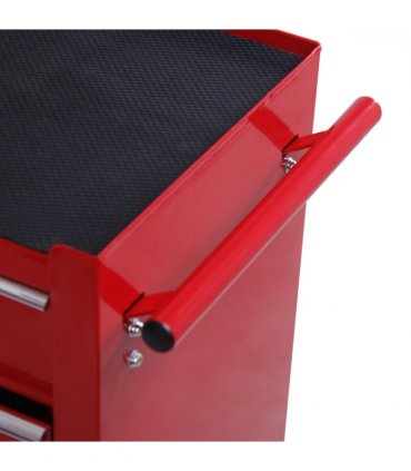 HOMCOM Tool Trolley with 5 Drawers Steel Tool Chest on Wheels with Handle Red