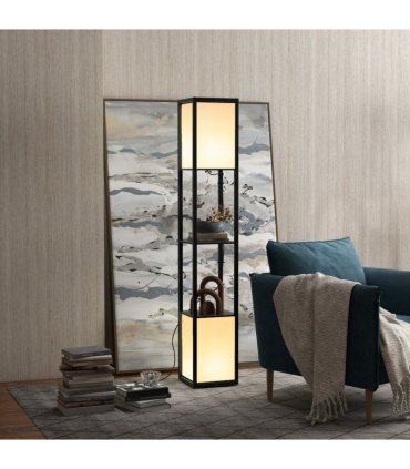 HOMCOM Shelf Floor Lamp with Dual Light, for Living Room, Bedroom, Black