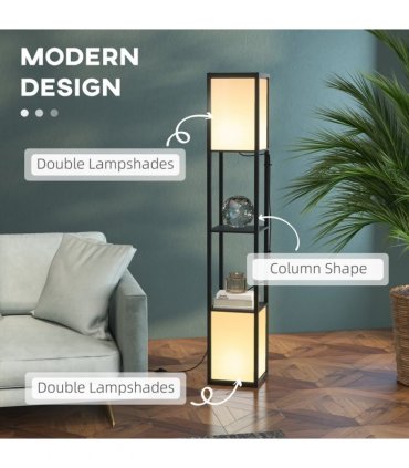 HOMCOM Shelf Floor Lamp with Dual Light, for Living Room, Bedroom, Black