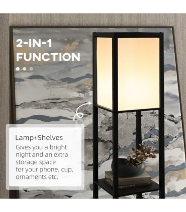 HOMCOM Shelf Floor Lamp with Dual Light, for Living Room, Bedroom, Black