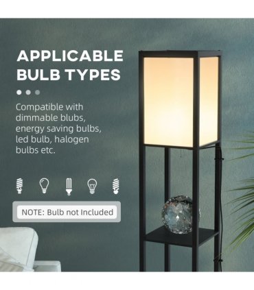 HOMCOM Shelf Floor Lamp with Dual Light, for Living Room, Bedroom, Black
