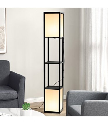 HOMCOM Shelf Floor Lamp with Dual Light, for Living Room, Bedroom, Black