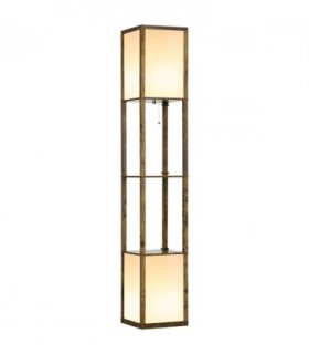 HOMCOM Shelf Floor Lamp with Dual Light, for Living Room, Bedroom, Brown