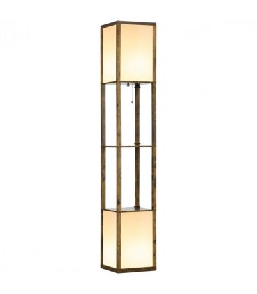 HOMCOM Shelf Floor Lamp with Dual Light, for Living Room, Bedroom, Brown