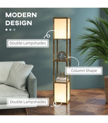 HOMCOM Shelf Floor Lamp with Dual Light, for Living Room, Bedroom, Brown