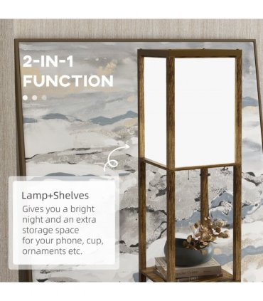 HOMCOM Shelf Floor Lamp with Dual Light, for Living Room, Bedroom, Brown