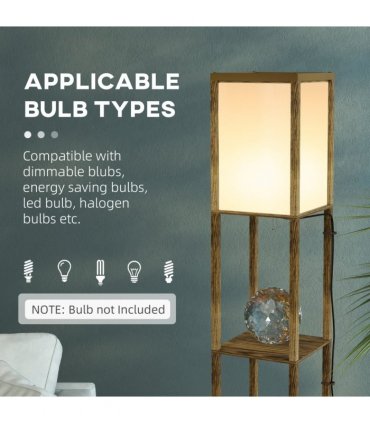 HOMCOM Shelf Floor Lamp with Dual Light, for Living Room, Bedroom, Brown