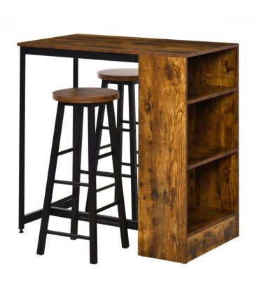 HOMCOM 3 Pieces Bar Table Set Height Table 2 Stools w/ Storage Shelf, Footrest