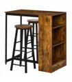 HOMCOM 3 Pieces Bar Table Set Height Table 2 Stools w/ Storage Shelf, Footrest