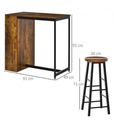 HOMCOM 3 Pieces Bar Table Set Height Table 2 Stools w/ Storage Shelf, Footrest