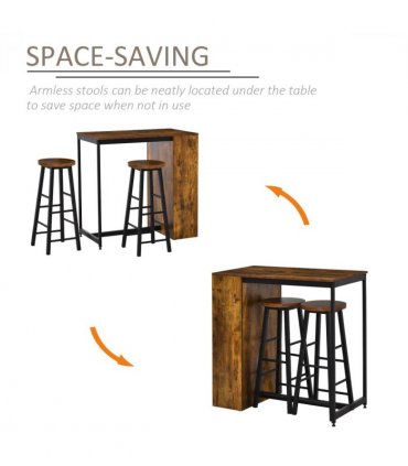 HOMCOM 3 Pieces Bar Table Set Height Table 2 Stools w/ Storage Shelf, Footrest