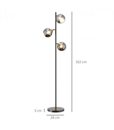 Floor Lamp Grey Glass Global Shade 3 Light 162cm Powder Coated Metal Frame