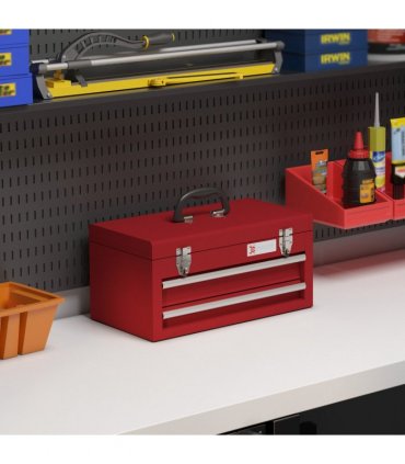 Metal Red 46L x 24W x 22H cm 2 Drawer Tool Chest with Ball Bearing Slide Drawers