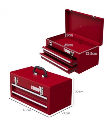 Metal Red 46L x 24W x 22H cm 2 Drawer Tool Chest with Ball Bearing Slide Drawers