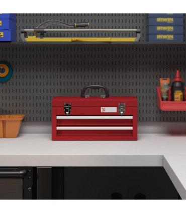 Metal Red 46L x 24W x 22H cm 2 Drawer Tool Chest with Ball Bearing Slide Drawers