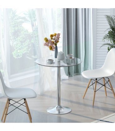 HOMCOM Round Dining Table Bistro Pub Counter w/ Tempered Glass Top for Kitchen