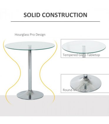 HOMCOM Round Dining Table Bistro Pub Counter w/ Tempered Glass Top for Kitchen