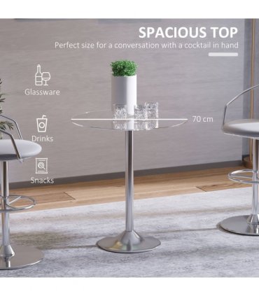 HOMCOM Round Dining Table Bistro Pub Counter w/ Tempered Glass Top for Kitchen