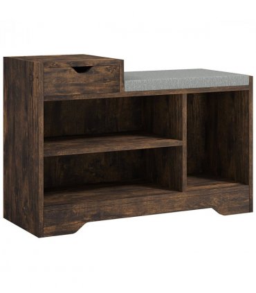 HOMCOM Upholstered Entryway Shoe Bench with Storage Drawer Open Shelf Brown